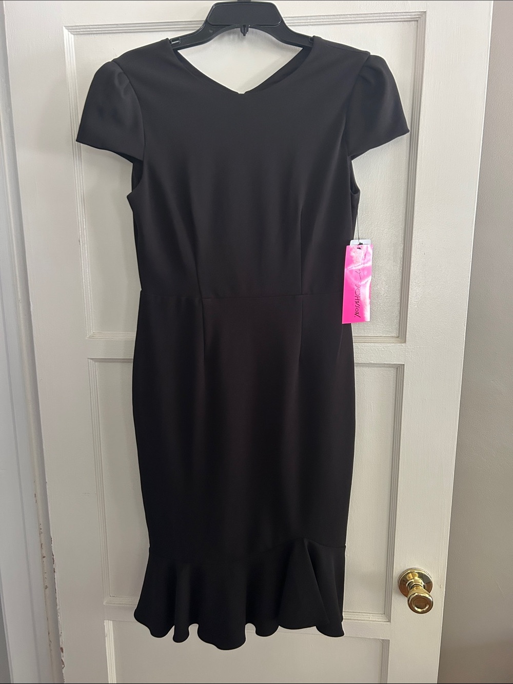 Betsey Johnson Black Midi V-Neck Ruffle-Hem Dress